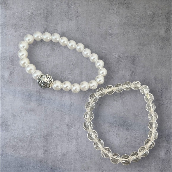 Faux pearls stretchy bracelet set of 2 - Picture 2 of 4